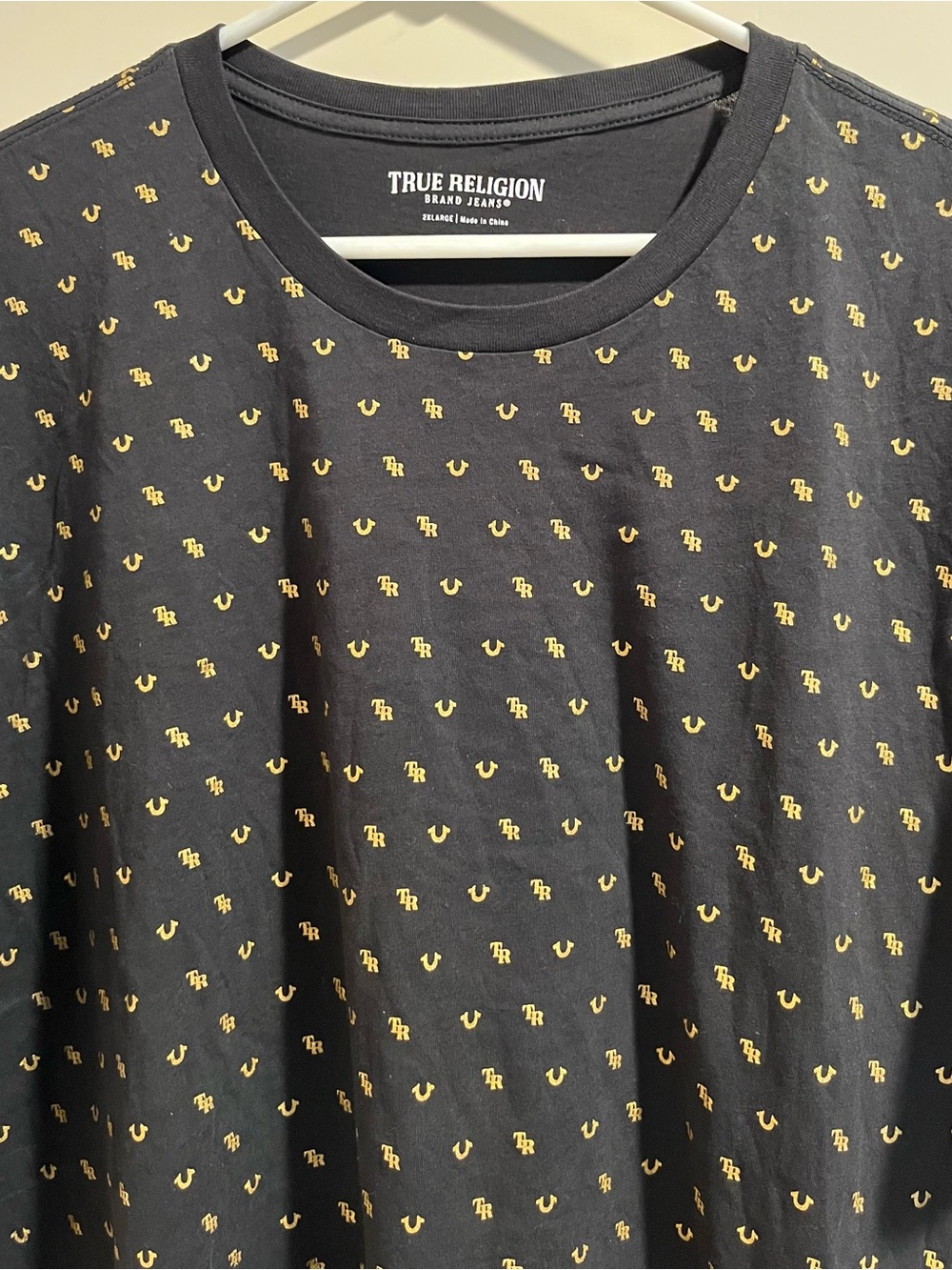 True Religion Men’s Black Short Sleeve Gold Monogram Tee 2X